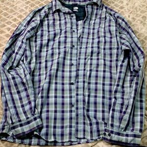 The North Face Purple and Green Plaid Casual Button Down Shirt